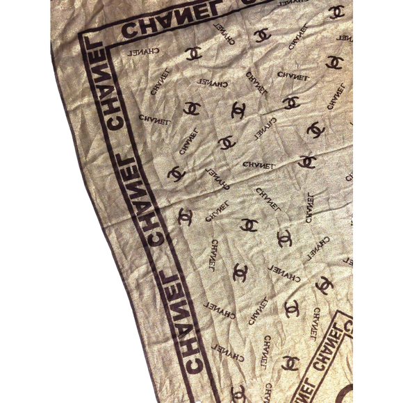 CHANEL Brown & Gold 100% Silk Reversible Shawl Wrap Scarf - Picture 15 of 16